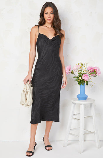 Silk Cowl Neck Zebra Slip Dress